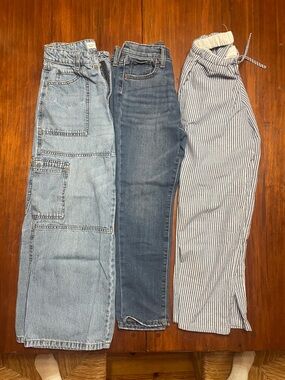 Old Navy Kids Jeans Trio - Light Blue, Dark Blue, White/Navy Stripe